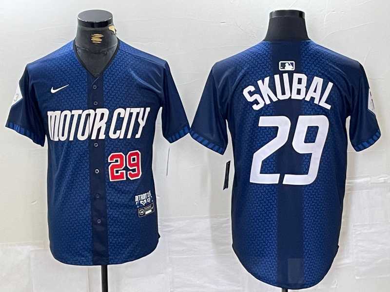 Mens Detroit Tigers #29 Tarik Skubal Number 2024 Navy City Connect Cool Base Limited Stitched Jersey->detroit tigers->MLB Jersey